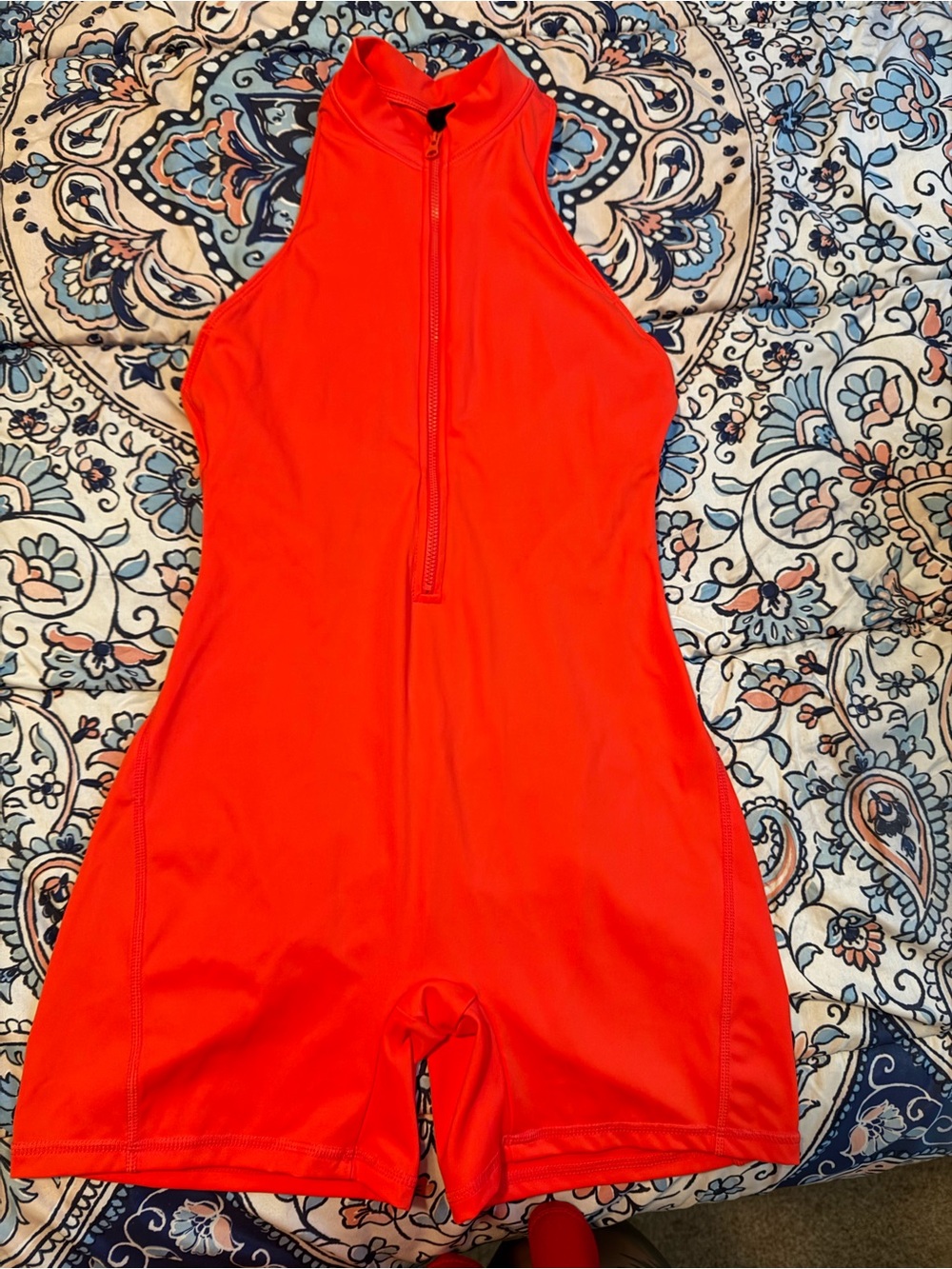 Women’s Sleeveless Zip-Front Red Romper Jumpsuit